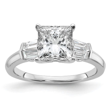 14k White Gold 1/2 carat Lab Grown Diamond VS+ F+ 1 1/2 carat Center Princess Semi Mount Three Stone Engagement Ring